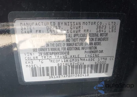 2017 Nissan Sentra Sv from USA, damaged, VIN 3N1AB7AP8HY280418